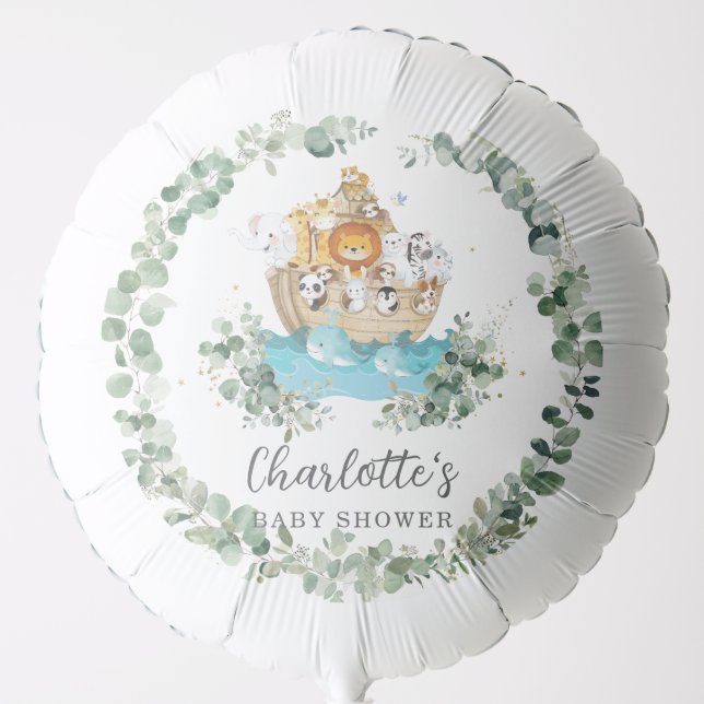 Cute Animals Noah's Ark Greenery Birthday Baby  Balloon (Front)