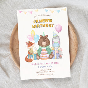 Cute animals pastel color birthday party invitation