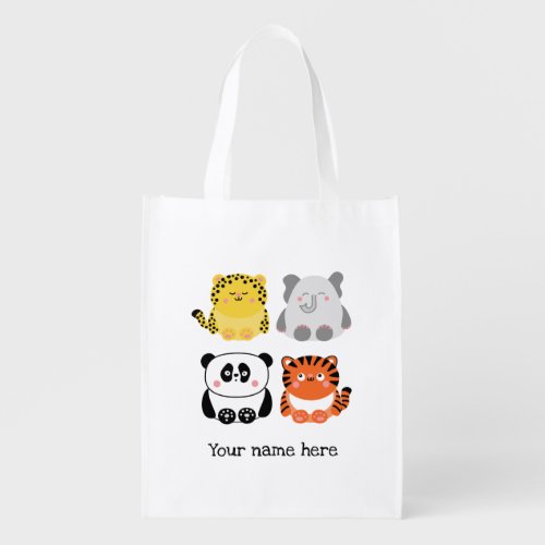 Cute animals personalized reusable grocery bag