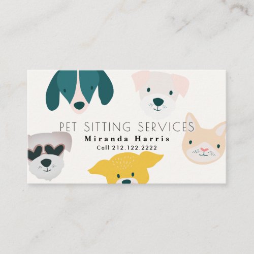 Cute Animals Pet Sitter Dog Walker Business Card