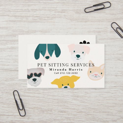 Cute Animals Pet Sitter Dog Walker Business Card
