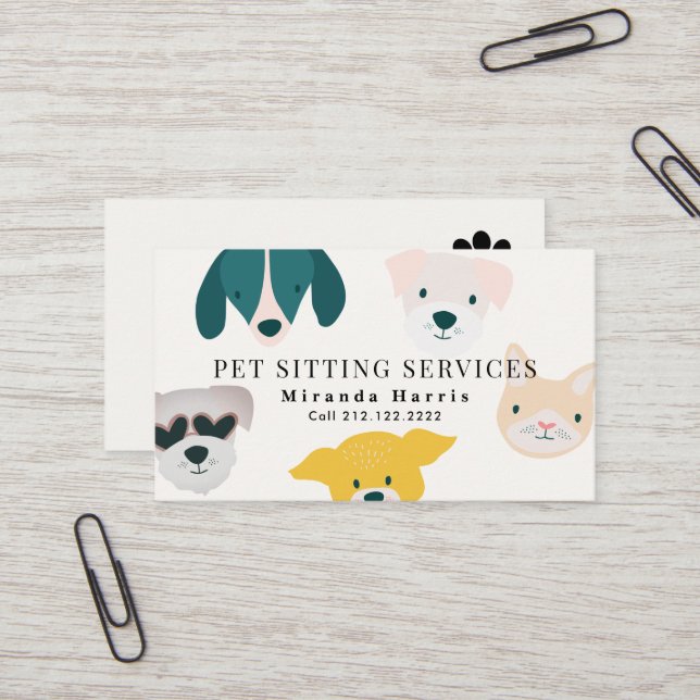 Cute Animals Pet Sitter Dog Walker Business Card (Front/Back In Situ)