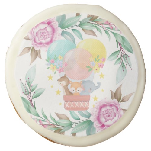 Cute Animals Pink Peony Baby Shower Sugar Cook Sugar Cookie