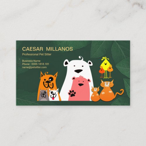 Cute Animals Playing In Garden Pet Sitter Business Card