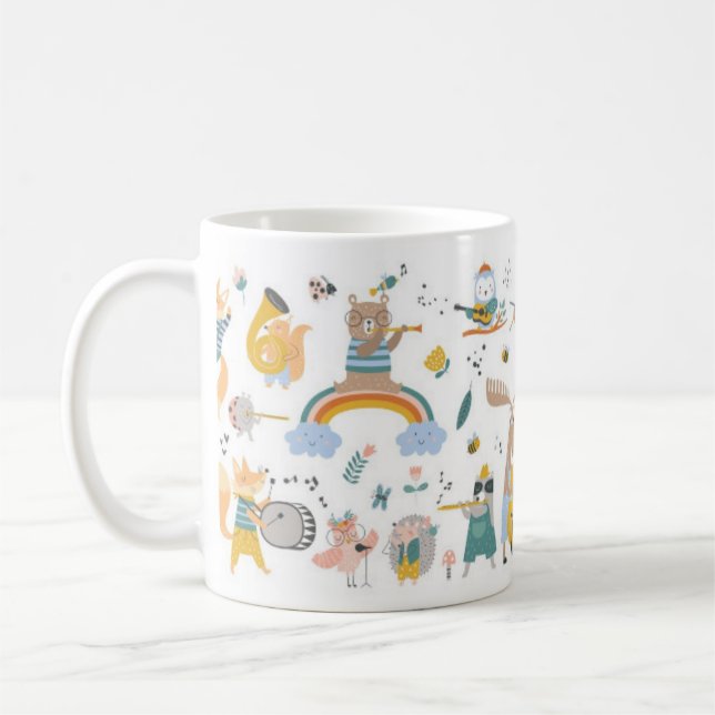 Cute Animals Playing Musical Instruments Coffee Mug (Left)