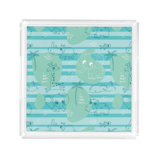 Cute animals playing with water 1 acrylic tray (Front)