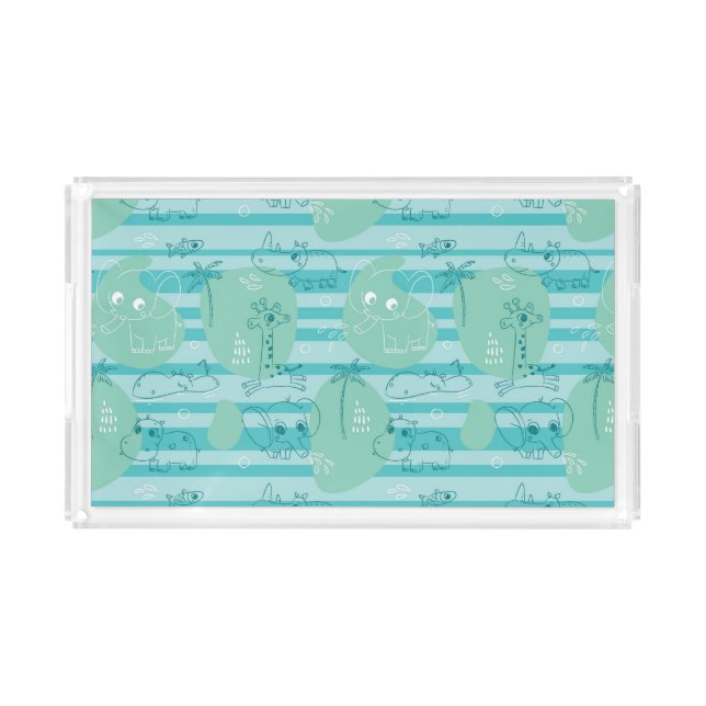 Cute animals playing with water 1 acrylic tray (Front)