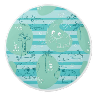 Cute animals playing with water 1 ceramic knob