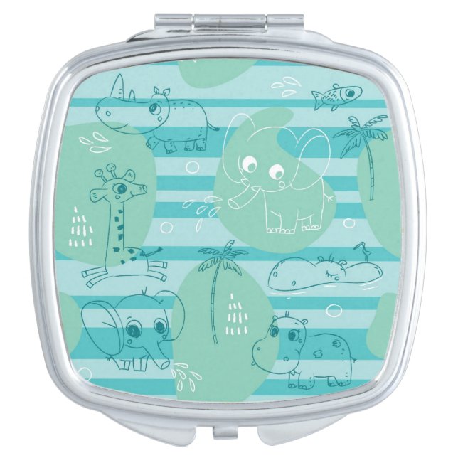 Cute animals playing with water 1 compact mirror (Front)