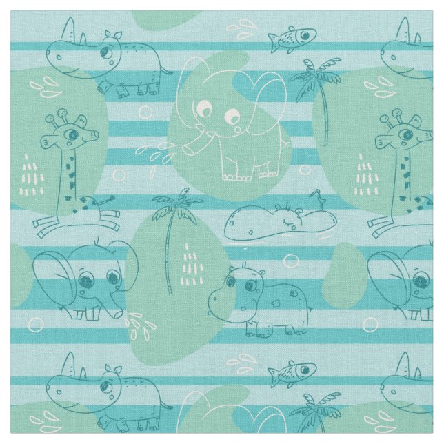 Cute animals playing with water 1 fabric (Close Up)