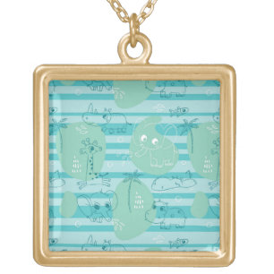Cute animals playing with water 1 gold plated necklace