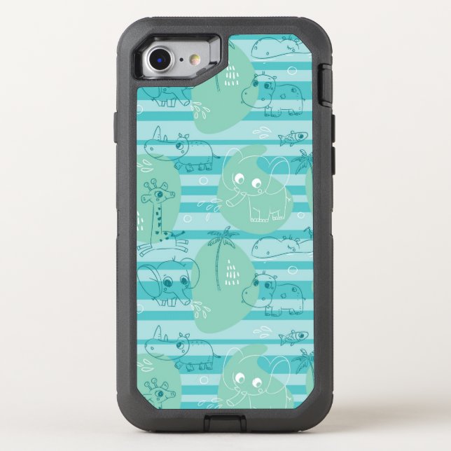 Cute animals playing with water 1 otterbox iPhone case (Back)