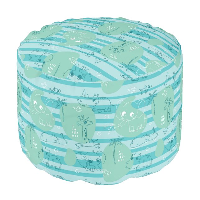 Cute animals playing with water 1 pouf (Angled Front)
