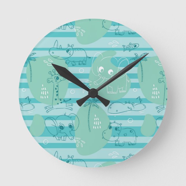 Cute animals playing with water 1 round clock (Front)