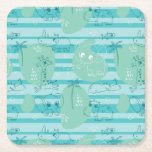 Cute animals playing with water 1 square paper coaster