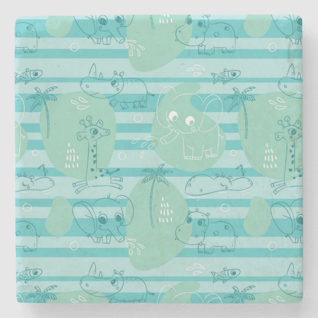 Cute animals playing with water 1 stone coaster (Front)