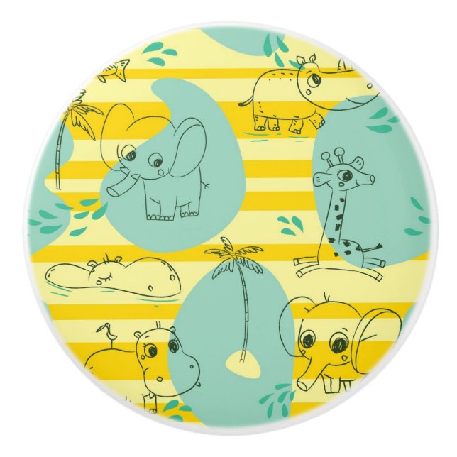 Cute animals playing with water 2 ceramic knob (Front)