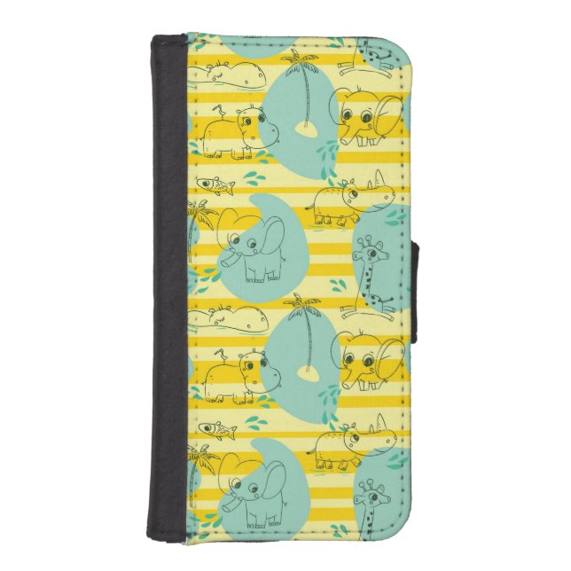 Cute animals playing with water 2 iPhone wallet case (Front)