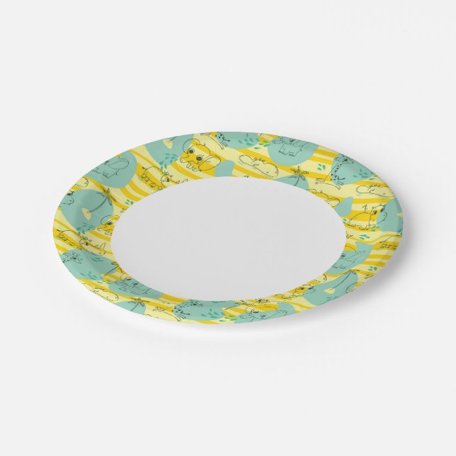 Cute animals playing with water 2 paper plates (Angled)