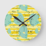 Cute animals playing with water 2 round clock