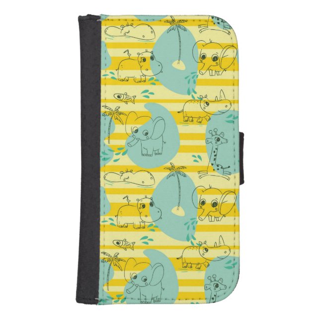Cute animals playing with water 2 samsung galaxy wallet case (Front)