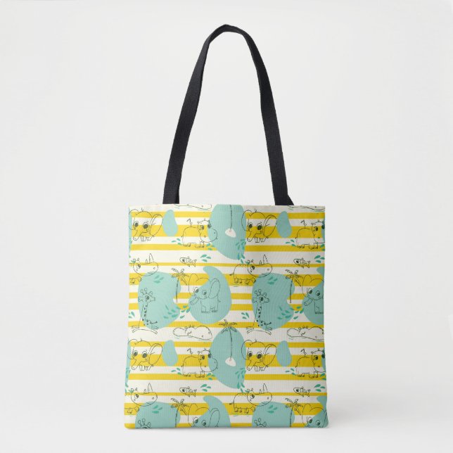 Cute animals playing with water 2 tote bag (Front)