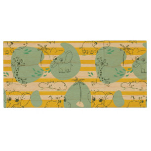 Cute animals playing with water 2 wood USB flash drive