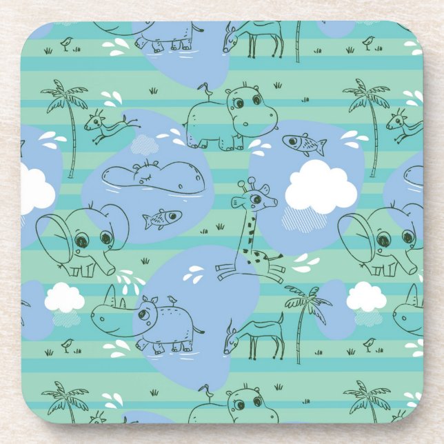 Cute animals playing with water 3 beverage coaster (Front)