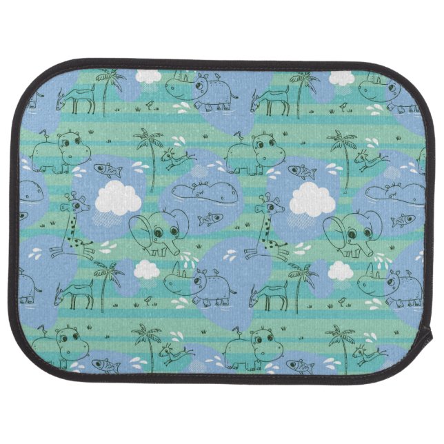 Cute animals playing with water 3 car mat (Rear)