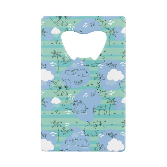 Cute animals playing with water 3 credit card bottle opener (Front)