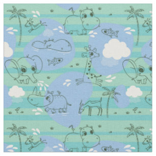 Cute animals playing with water 3 fabric