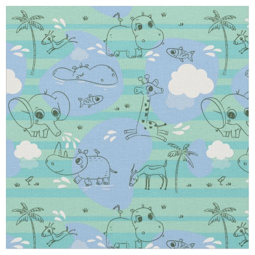 Cute animals playing with water 3 fabric