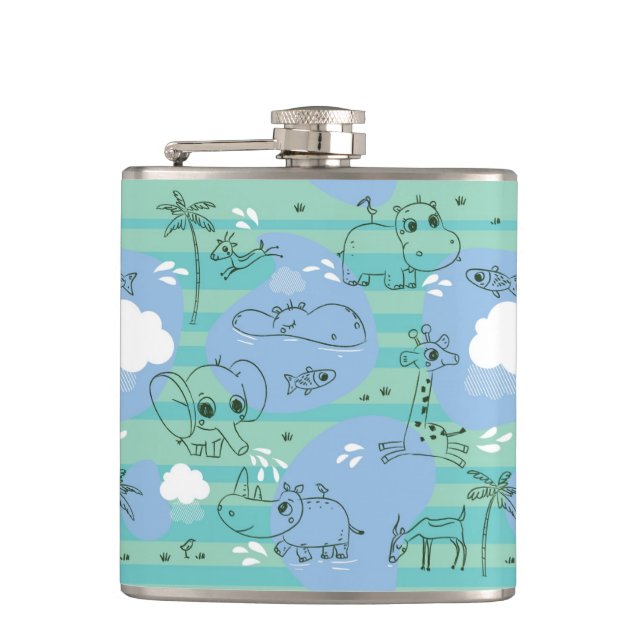 Cute animals playing with water 3 flask (Front)