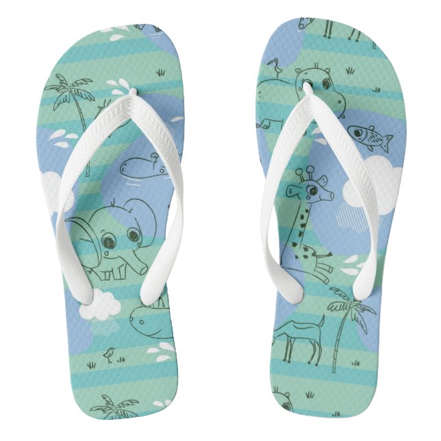 Cute animals playing with water 3 flip flops (Footbed)