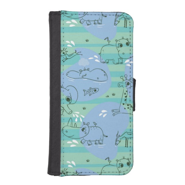 Cute animals playing with water 3 iPhone wallet case (Front)