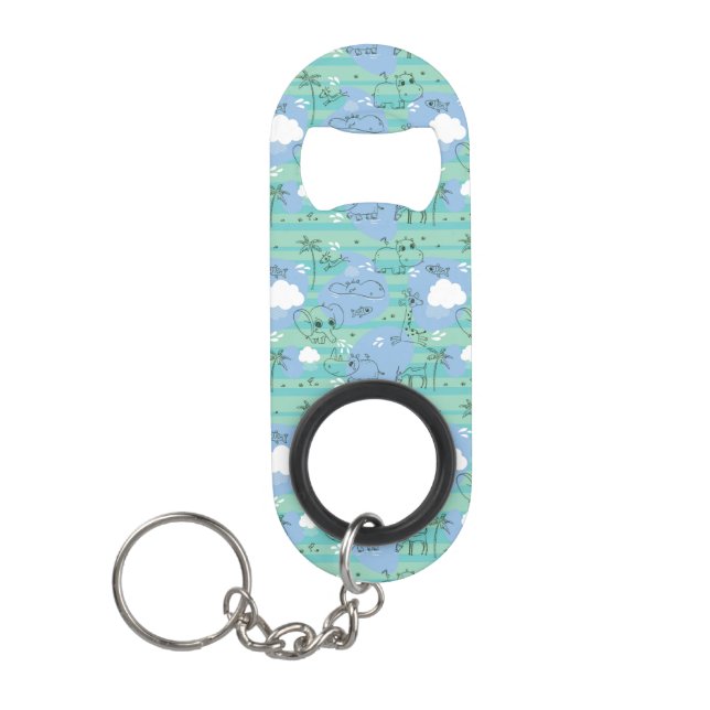 Cute animals playing with water 3 keychain bottle opener (Front)
