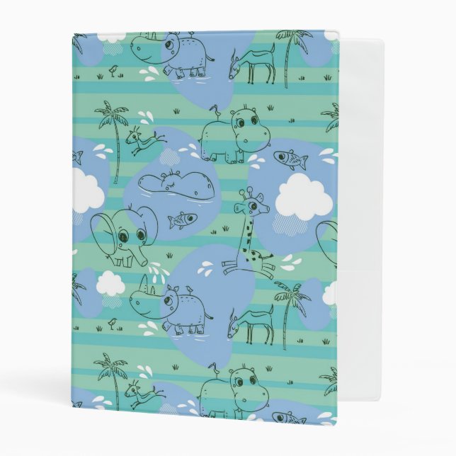 Cute animals playing with water 3 mini binder (Front/Inside)