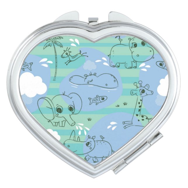 Cute animals playing with water 3 mirror for makeup (Front)
