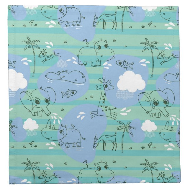 Cute animals playing with water 3 napkin (Front)