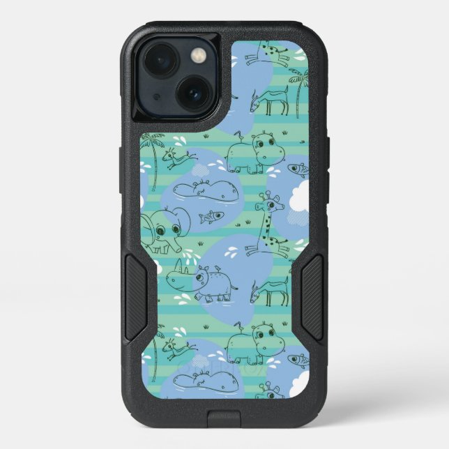 Cute animals playing with water 3 otterbox iPhone case (Back)