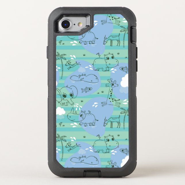 Cute animals playing with water 3 otterbox iPhone case (Back)