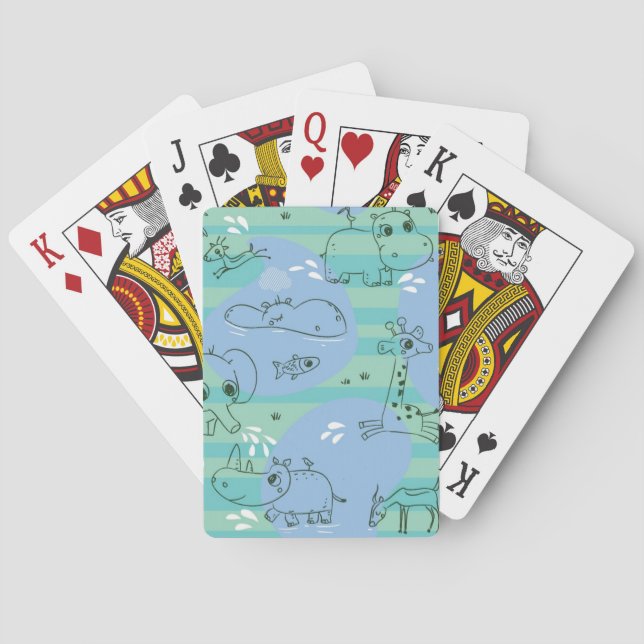 Cute animals playing with water 3 poker cards (Back)
