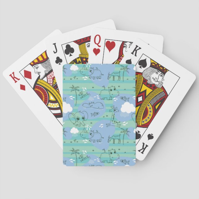 Cute animals playing with water 3 poker cards (Back)