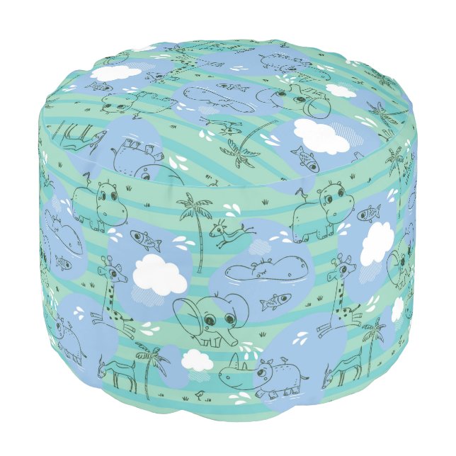 Cute animals playing with water 3 pouf (Angled Front)