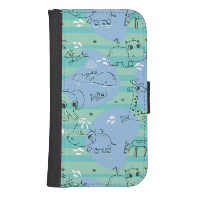 Cute animals playing with water 3 samsung galaxy wallet case (Front)