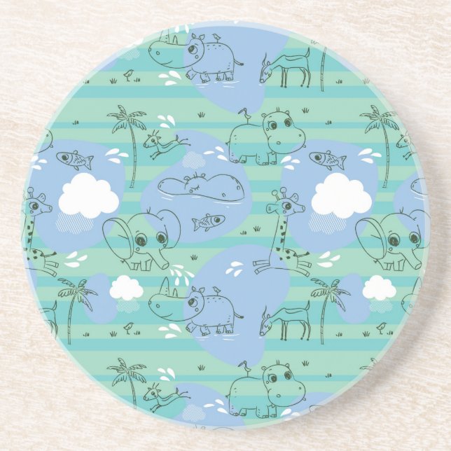 Cute animals playing with water 3 sandstone coaster (Front)