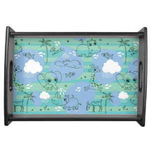 Cute animals playing with water 3 serving tray