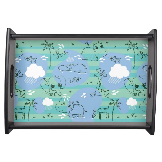 Cute animals playing with water 3 serving tray (Front)