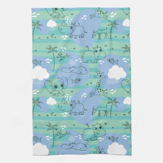 Cute animals playing with water 3 towel (Vertical)