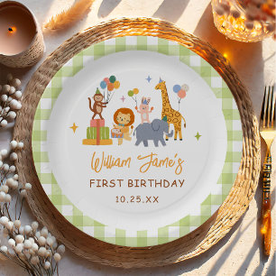 Cute Animals Safari 1st Birthday Paper Plates